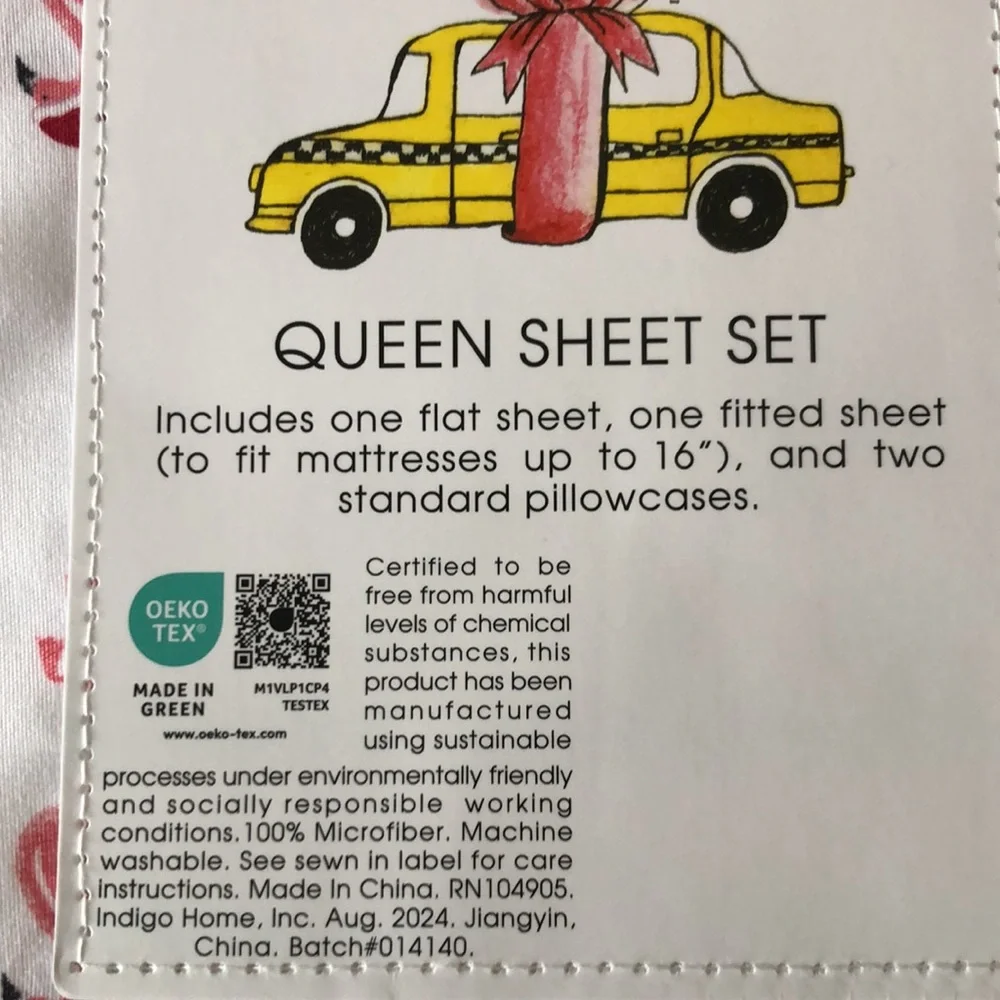 Cynthia Rowley FLAMINGO Santa Sheet Set - QUEEN